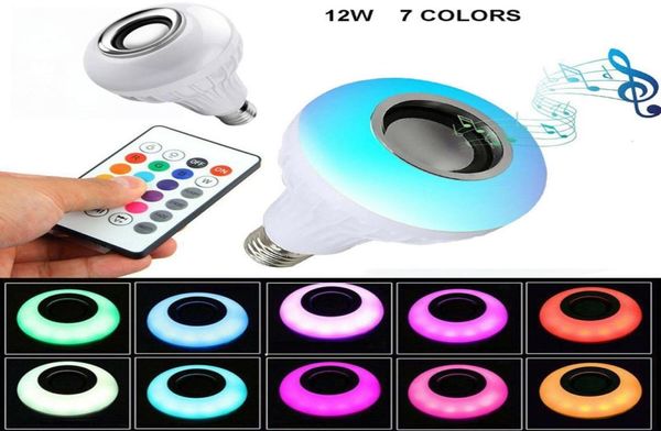 Bluetooth Bulb Smart E27 LED LED RGB Stage Light Wireless Bluetooth O Musica per altoparlanti suonando lampada dimmebile con telecomando3907005