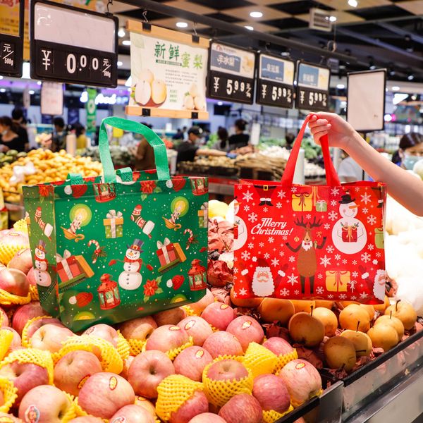 Bolsa de presente de Natal Conjunto com Handle Fabric bolsa Bolsa de pano para festas Pacote reutilizável reusabld