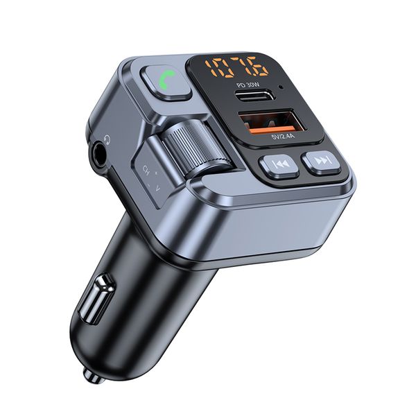 Carregador de carro Bluetooth 5.1 Voltímetro de carregamento rápido FM Modulador de rádio do carro MP3 Player USB Super Charge Adaptador