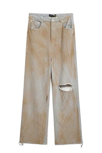Erkekler Grailz gri çamur boya eşofmanları premium kalite eski yırtılmış ve aşınmış düz gevşek pantolonlar erkek kadın pantolonları j240409