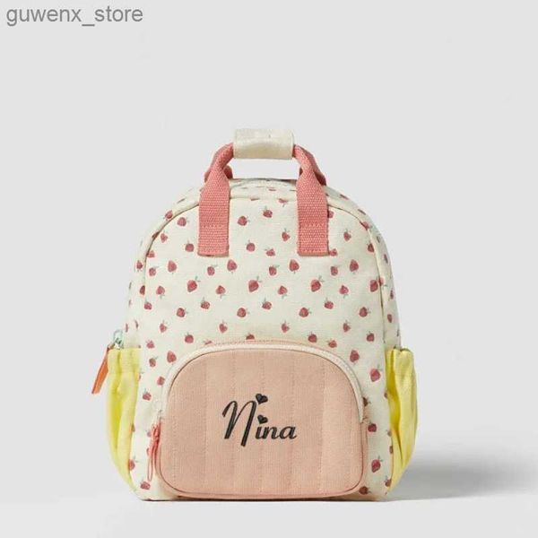 Zaini Nome ricamo da ricamo Strawberry Girls School Backpack Backpack Borsa per laptop Bag del portafoglio per pranzo Portafoglio ragazzi ragazzi ragazzi Y240411