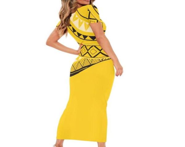 Lässige Kleider Frauen Lange elastische Kurzärmel Sexy Lady Bodycon Samoan polynesischer Stammes Tattoo Totem Muster Frau Maxi Kleider1204412