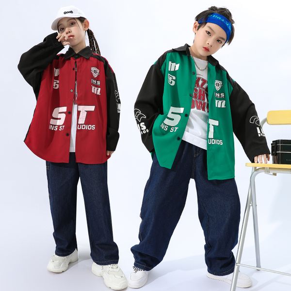 Kinder Ballsaal Teen Konzert Outfit Hip Hop Kleidung Motocycle Coat Shirt Tops Jeanshose für Girl Boy Tanzkostümshow Kleidung