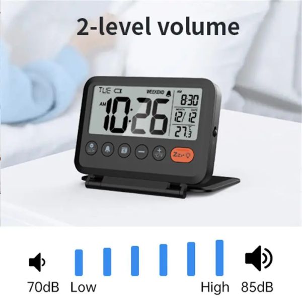 Noklead Home Fold Mini Reiseuhr Digitales LCD -Thermometer Fahrtuhr Fahrt Wecker für tragbare Desktop -Uhr