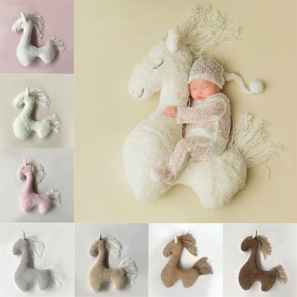 Tiere Neugeborene Fotografie Requisiten Plüsch Pony Einhornpuppe posieren Kissen Hintergrund Pferd Babyfoto Mat Fotografia Accessoires Junge Mädchen