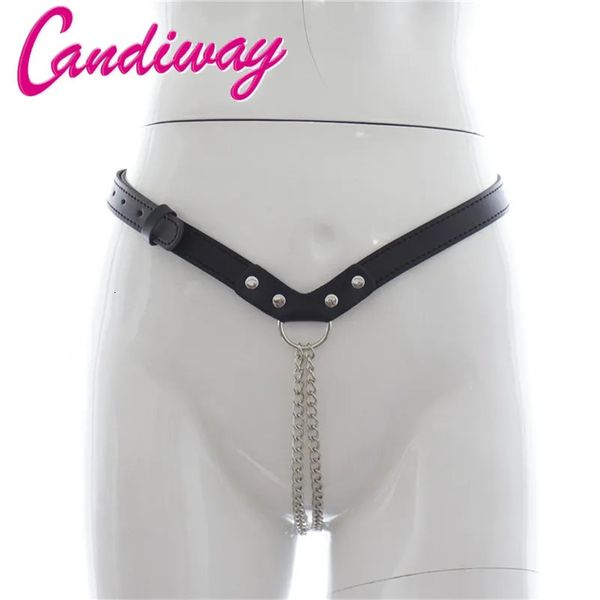 Decoração da cadeia Panties de couro feminino G-Strings Thongs calcinha fêmea de roupas íntimas mais adultos diversão de fantasias sexy Produto HE271 240401