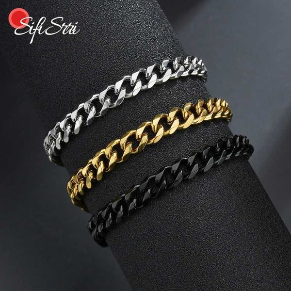 Bangle Sifisrri Punk Men 3/5/7mm aço inoxidável meio -fio Bracelets Chain Link Chain Bracelets Gold Colors Solid Soll