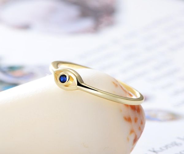 Sapphire Blue CZ Evil Eyes Ring 14K Gold Bated in Solid 925 Sterling Silver Women039S Jóias de Casamento de noivado para Gift6517961