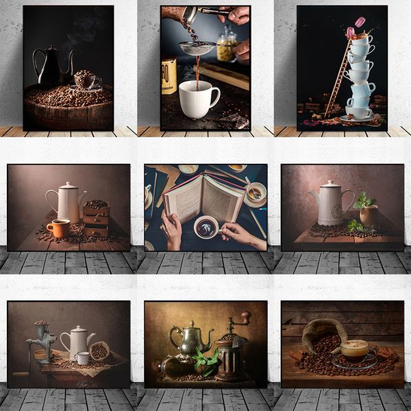 Coffee macinato a mano vintage dipinto di poster di latte e stampe barre da cucina cafe wall art immagine decorazione ristorante