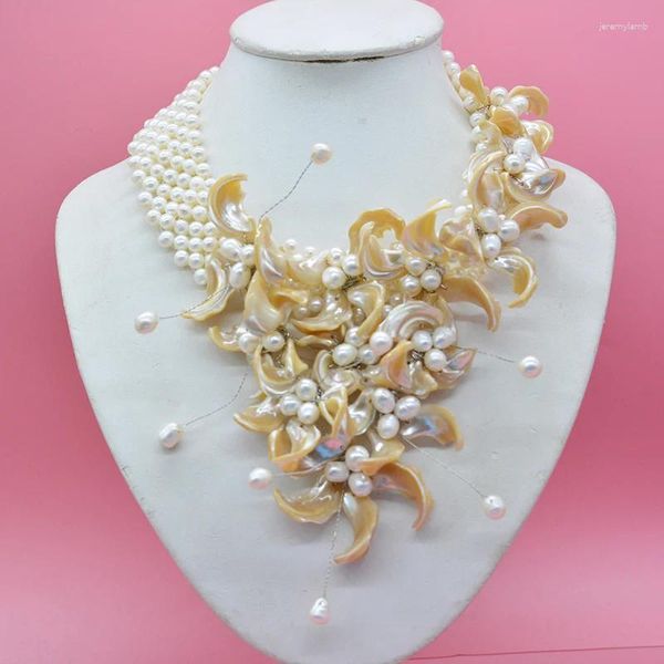 Charker 2024-5-20-0748# Fashion Pearl Shell Wrap Colar Flower African Wedding Jewelry 19 