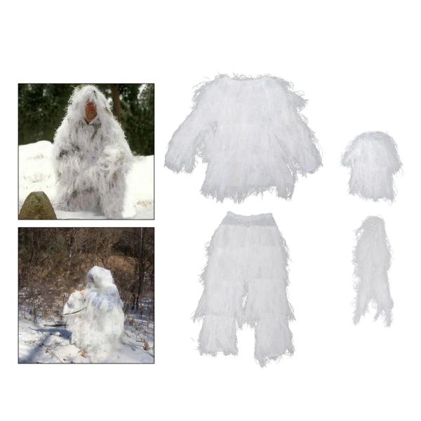 Calzature 4pcs/set uniforme da esterno abito ghillie abiti mimetici bianchi in neve