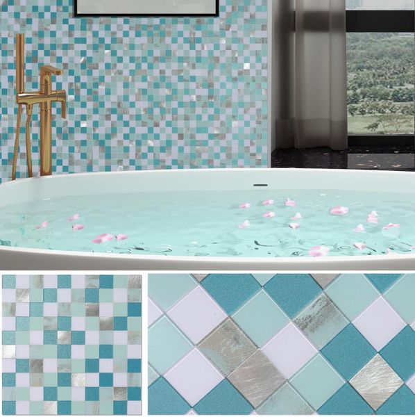 Benice Mosaic Tiles Backsplash Peel e Stickadesive Tiles Stickers para cozinha Bathroom5Sheets Blue Mix9438143