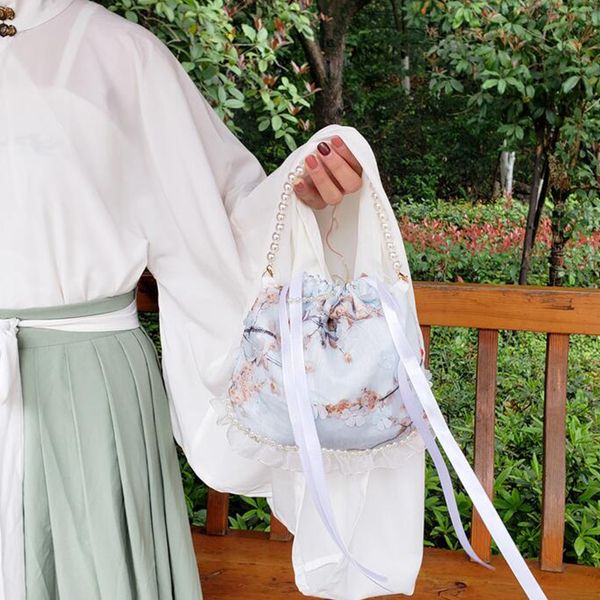 1x chinês hanfu pérola bolsa de bolsa de bolsa de bordado de bordado de bordado de bordado com borda de borla com borla de borla