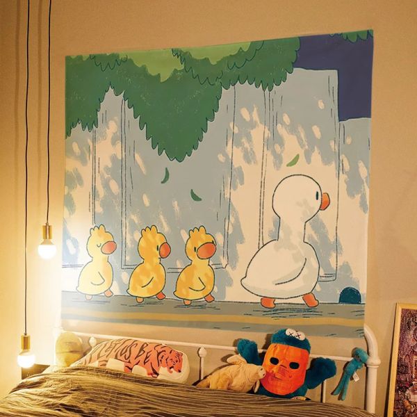 Anime Tapestry Wall Hanging süße lustige Enten Mutter Kinder Hippie Kawaii Zimmerdekoration Ästhetik für Mädchen Teen