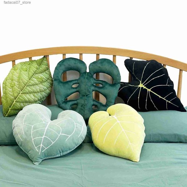 Almofada/travesseiro decorativo 5 Folha de estilo mais 3D Leaf 3D Accent Monstera Deliciosa Deep Forest Throw para sofá Decoração da sala de estar em casa