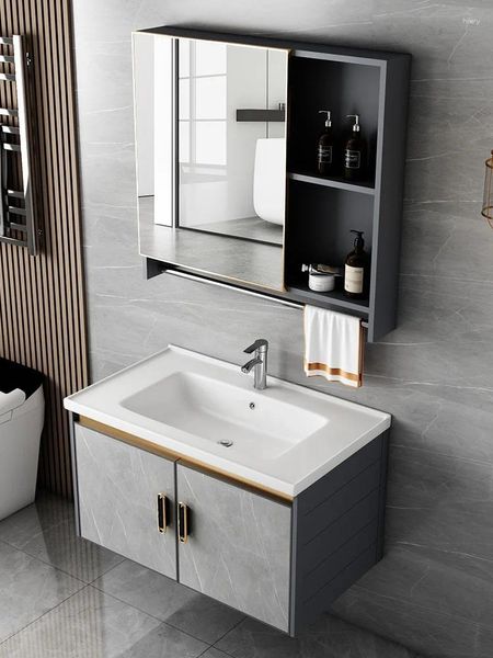 Piastre decorative in allumio in pietra combinata armadio da bagno piccolo appartamento lavabo lavarsi lavabo lavatura integrato