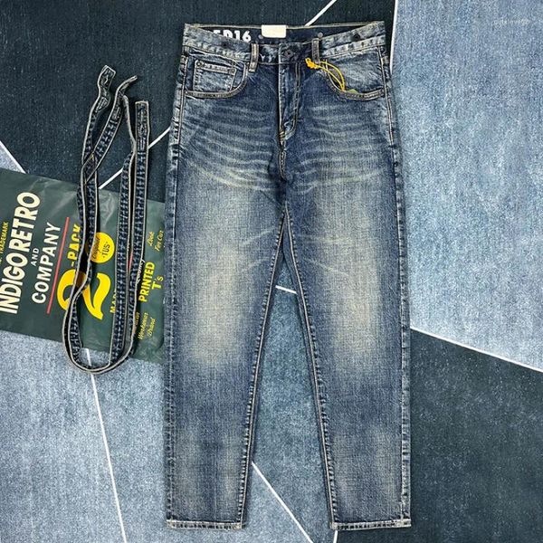 Herren Jeans Blue Selvedge Denim für Männer Schwergewicht gewaschene Baumwollhosen Männlicher Mode Vintage Four Seasons Passen Sie gerade Hosen