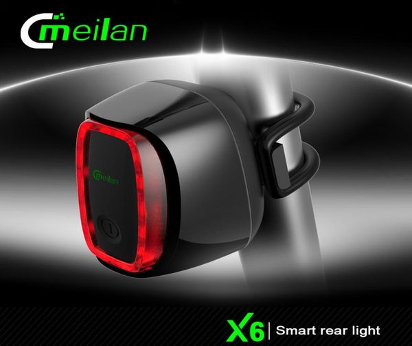 Meilan Smart Bicycle Bicycle Bod Light Bike Cycling Tail Lamp 16 светодиодный датчик движения USB Перезаряжаемый 7 мод дождевой водой.