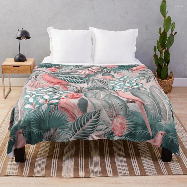 Decken Redout Tropical Birds Jungle Blumen Muster Sepia Pink Wurf Decke Extra großes Bett modisch