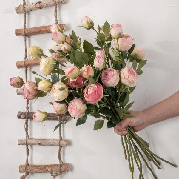 Fiori decorativi 6pcs/set bordo ramo rosa ins di simulazione del vento decorazione per la casa decorazione matrimonio all'ingrosso produttori di falsi