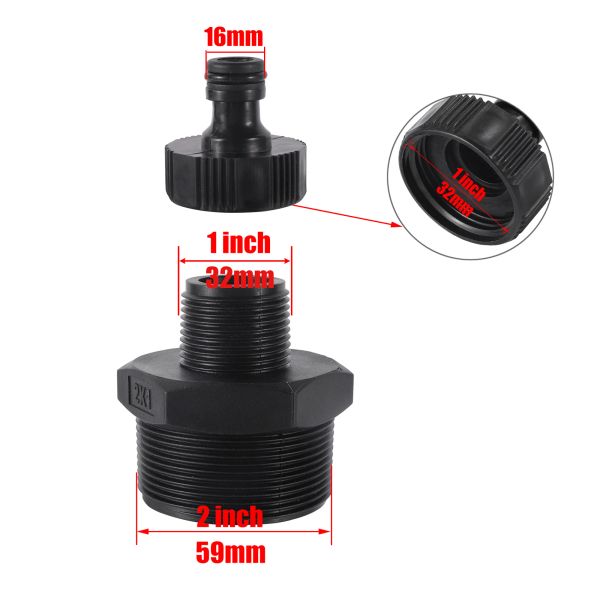 1 Zoll männlicher Gewinde zu 2 Zoll männlichem Gewinde Gartenschlauch Reduktionsstecker 59 mm Plastikschlauch -Anpassungsarmaturadapter 1PC