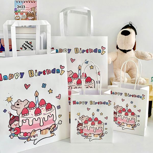 5pcs Großhandelspapier Goody Bag Lucky Geschenk Süße Taschen für Kinder Süßigkeitengeschenke Taschen mit Griff Kindergeburtstagsfeier Lieferungen