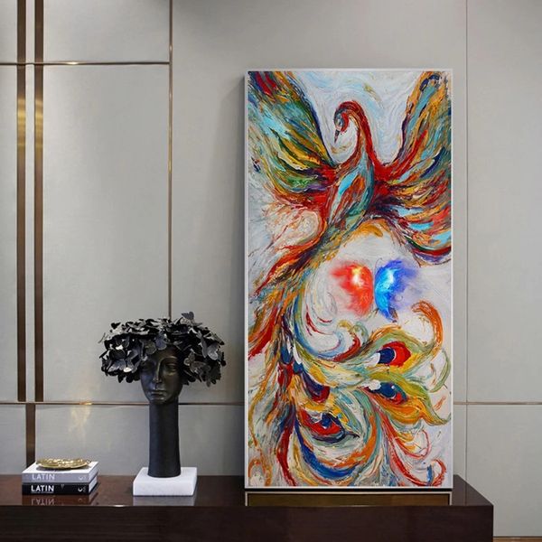 Animal colorido colorido phoenix canvas de arte pôsteres e impressões de arte de parede para decoração de casa decoração de pássaro pintura de lona de pavão