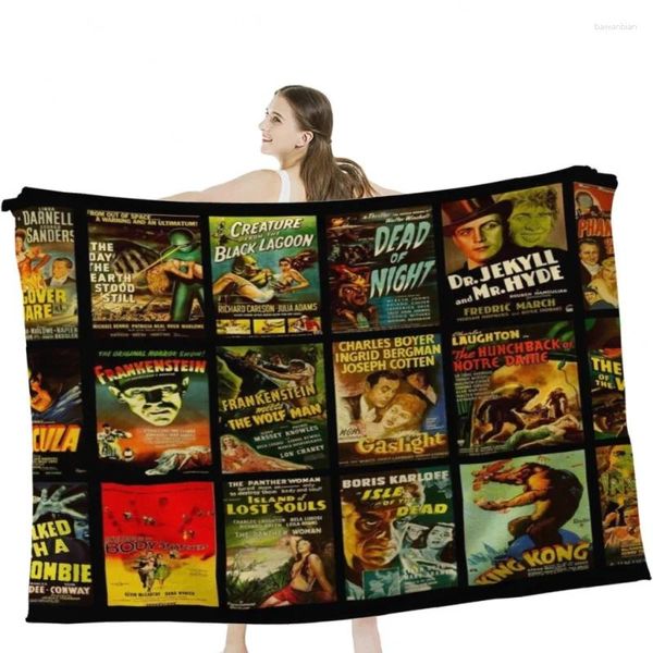 Cobertores Vintage Classic Horror Movie Posters Soft Velvet Blanket Lightweight Home Decor Home Decor Fleece