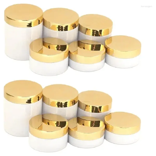 Bottiglie di stoccaggio 22 pezzi di crema bianca pentole vuote per animali domestici contenenti coperchio in oro lucido 50ml 80ml 100ml 120ml 150ml 200g 250 g di plastica cosmetica