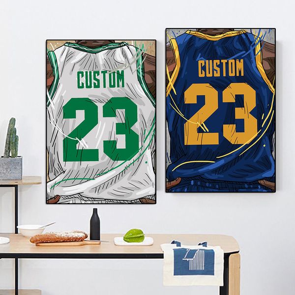 Nome della maglia da basket personalizzato Nome tela dipinto di sport giocatori di poster personalizzato Poster Wall Art Mural Room Decorazioni per la casa