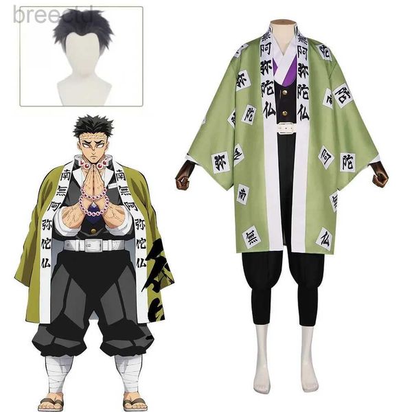 Costumi di anime Anime Gyomei Himejima Vreen Uniforme Costume Costume Braccialetti Hashira MENS GIAPPONESE KIMONO 240411