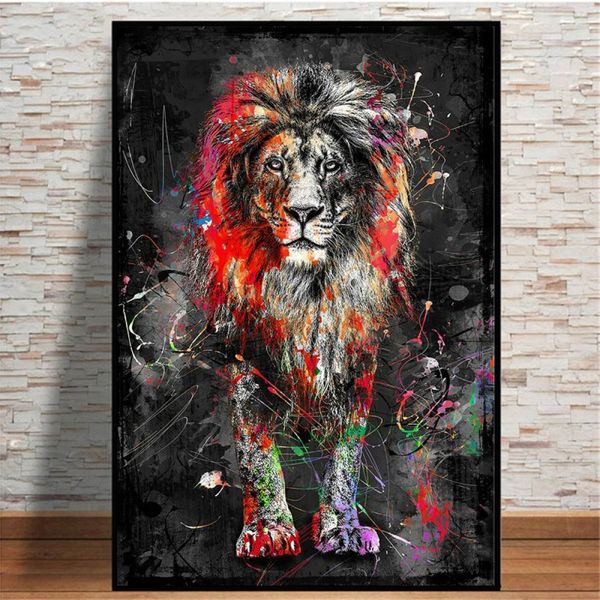 Pintura em aquarela Pintura de parede Graffiti Lions Canvas Art Posters