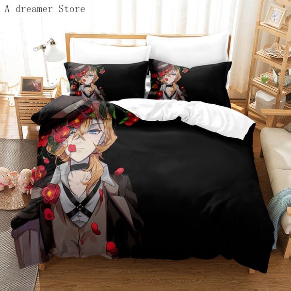 Bungo Streune Hunde Nakahara Chuuya Bettwäsche Set Single Twin Full Queen King Size Bett Set Anime Bettdecke Cover Kissenbezug für Kinder Geschenk