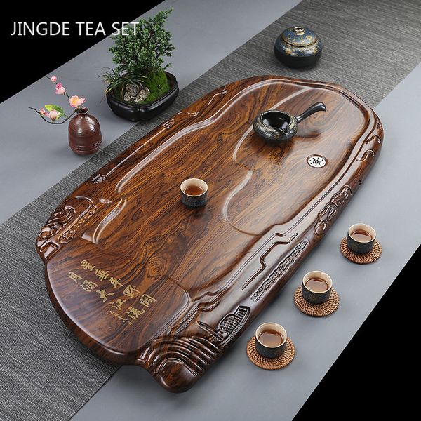 Hochwertiger Ebony Tee Tablett Wohnzimmer Massives Holzschale Dekorative chinesische Entwässerung Typ Tee Home Tea Wayer Tools Tee Tisch