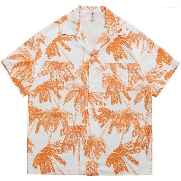 Frauenblusen Sommer Beach Mode Kokosnussbaumdruck weißes Hemd Hawaiian Graphic Bluse Kuba Kragen Repel Tops halbe Ärmel übergroß