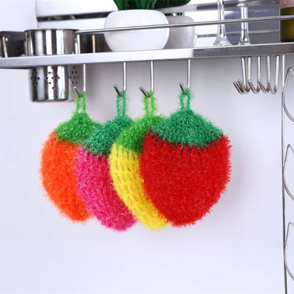 Süße Erdbeer-Scheuerkissen-Küche Teller Geschirr Wäsche badezweigende Badezimmerbodenreinigungswerkzeuge Nicht-Stick reines Häkelstoff