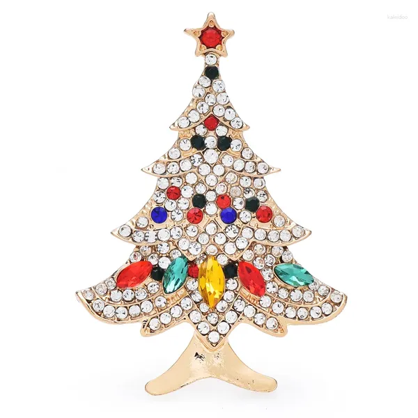 Spille Wulibaby Shining Tree di Natale per donne Unisex Rinestone Year piante da festa Pince Pins Regali