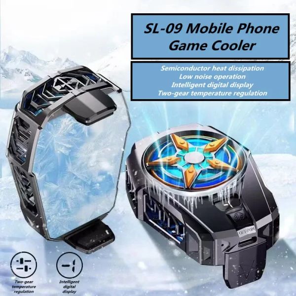 SL09 Radiator de telefone celular com exibição digital semicondutores mudo de engrenagem dupla fã de resfriamento ajustável para iOS Android Game Cooler