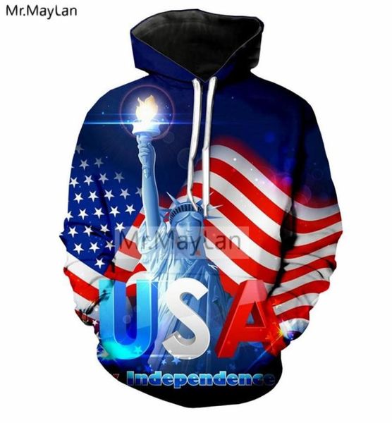 Hipster 3D Stampa 3D American Flag American USA Statue of Liberty Jacket Menwomen Fashion Pallover con cappuccio per ragazzi abiti da streetwear Big Size9211359