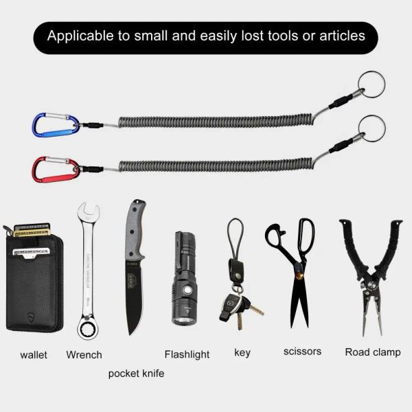 Tactical retrátil Spring Elastic Rape retrátil com chaveiro de carabador de chaveiro, alicates de pesca de primavera, pistão de segurança