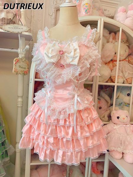 Vestidos de trabalho Princesa francesa Princesa Pure Desire Sweet Girl Girl de alta qualidade Terno rosa de maiús