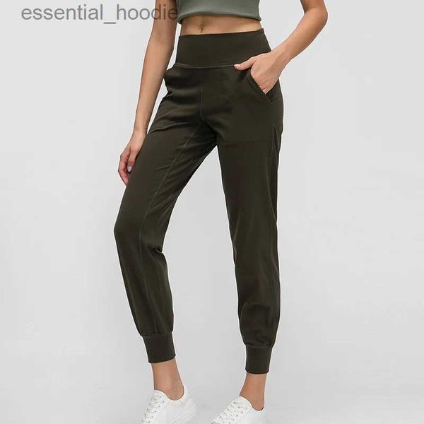 Frauenhose Capris High Tailled Runner Lose Hosen mit Taschen für Bewegung Weiche und elastische Laufhose C240411