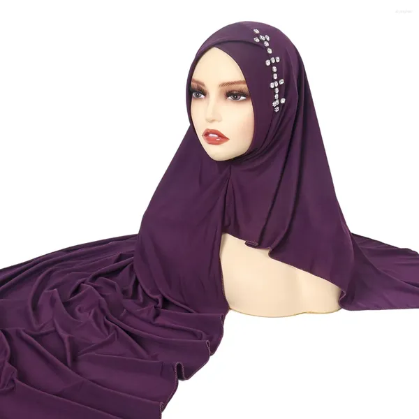 Ethnische Kleidung Est Soft Jersey Doppelschleife Instant Hijab Muslim Headwrap Islamic Headscarf Schal Ein Stück Ziehen Sie Amira Diamonds -Tücher