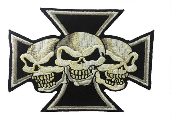Fantastic Maltese Cross Devil Triple Skulls Christian Bordeded Patch Iron on Sew On Patch for Biker Roupas Jaqueta 6690743