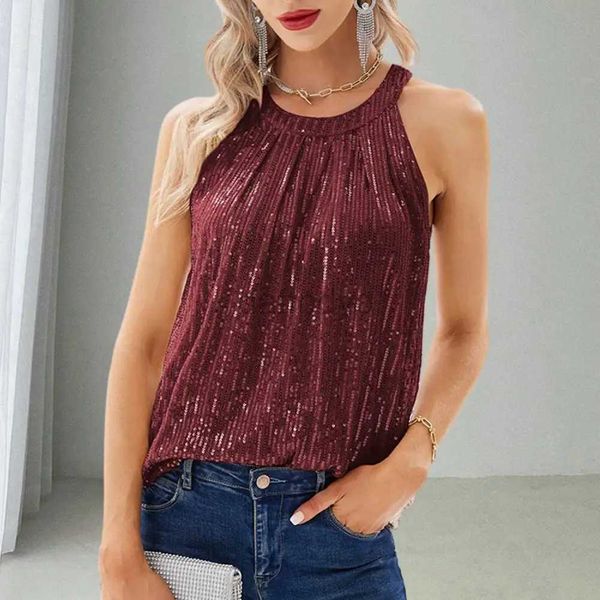 Damenblusen Hemden glitzernde Top -Paillettenhalter Neck Off Schulter Tankbluse für Frauen glänzende Club -Party tragen mit weichem, atmungsaktivem Stoff Solid 240411