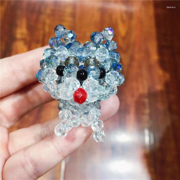 Dekorative Figuren süßer Hund Schlüsselbund Österreichischer Kristall farbenfrohe handgefertigte Schlüsselringgeschenk für Frauen Mädchen Bag Anhänger Zauberketten als