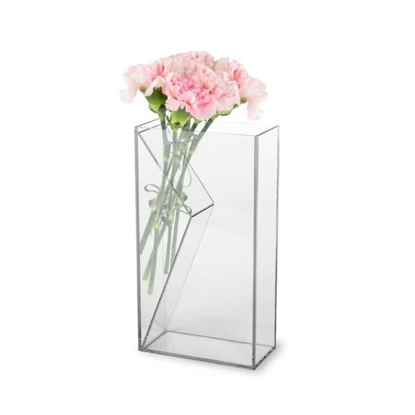 Vaso acrilico Clear Desktop Vase Decorazioni per libreria Decorazioni Libro Forma Disposizione dei fiori per la decorazione del matrimonio dell'ufficio di casa dell'hotel