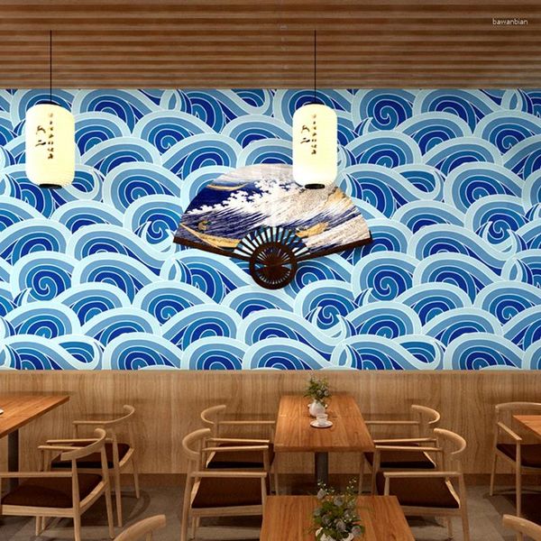 Wallpaper Japanische Tapete Wand 3D Blue Ocean Wave Painting Roll Art Deco Project Tape Paper PVC Restaurant Behang QZ168