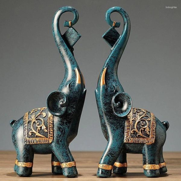 Figurine decorative 2 pcs statua di elefante di resina fortunato elegante elegante ricchezza di figurine ornamenti per il regalo di arredamento per la casa