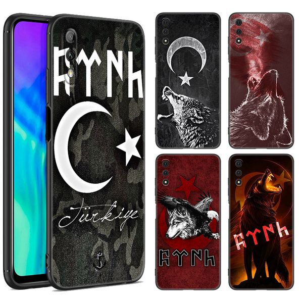 Turchia Flag Wolf Telefono Custodia per Huawei Y6 Y7 Y9 Prime Y5 Lite 2018 2019 Y5P Y6P Y6S Y7A Y7P Y8P Y8S Y9A Y9S Copertina nera morbida TPU